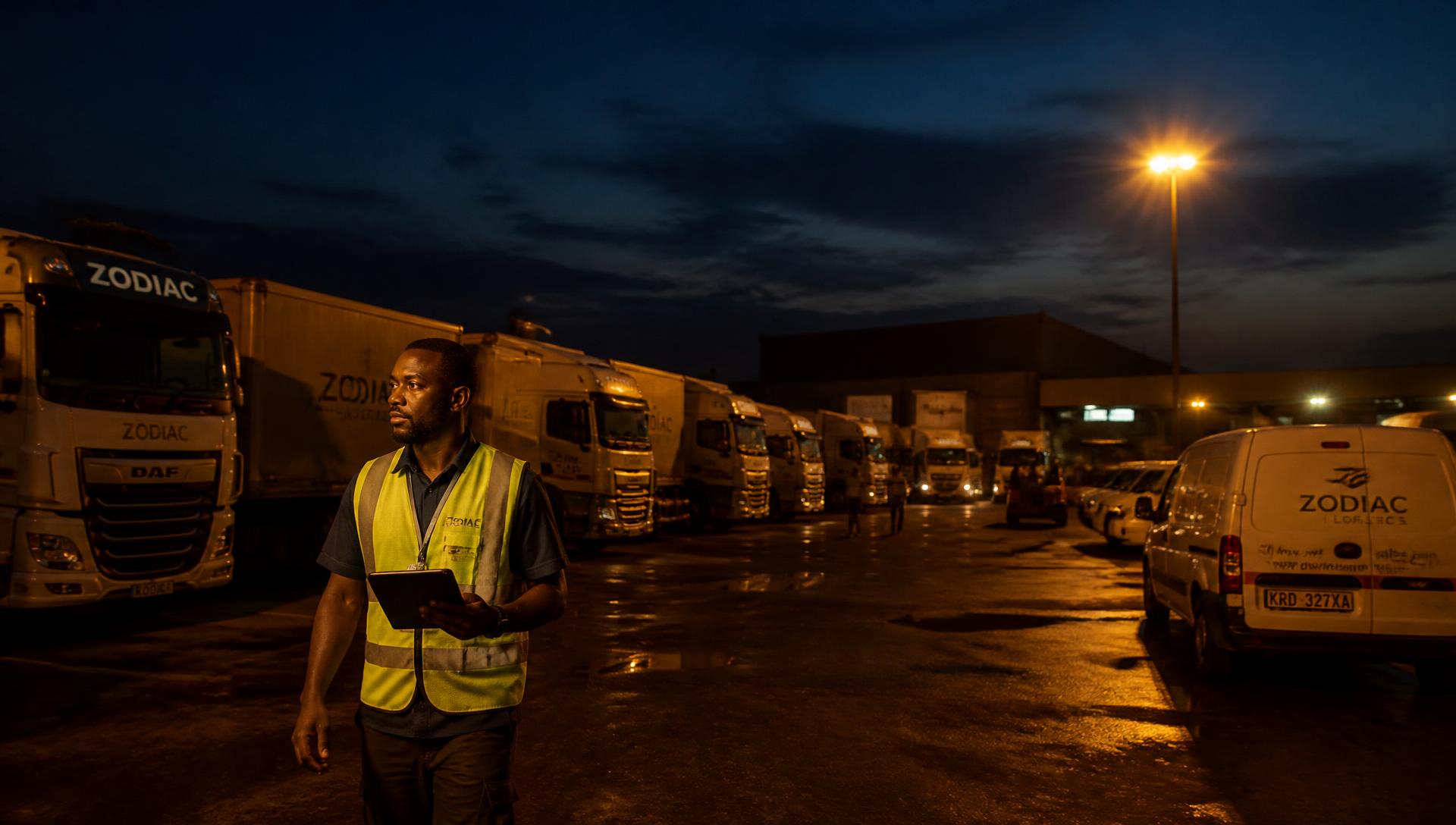 Logistics yard at dusk